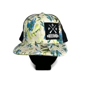 PURCHASE STREET RECORDS Logo Patch Hawaiian Print Mesh Baseball Hat Cap Black OS
